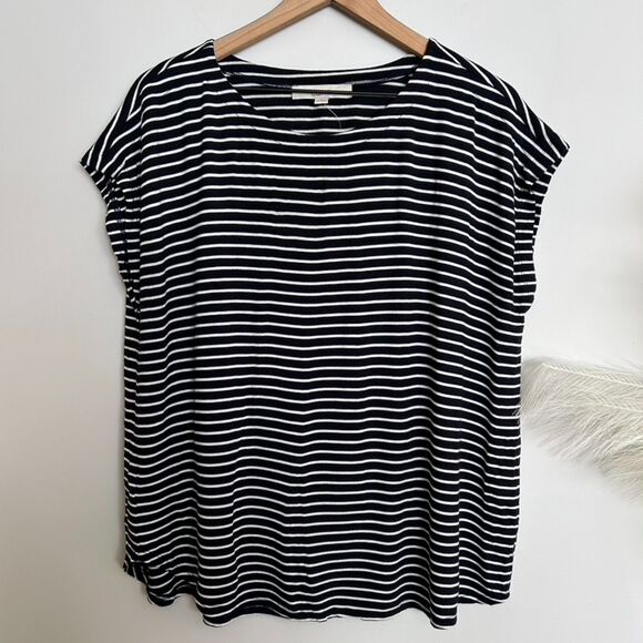 Loft Cap Sleeve Striped Swing Tee Top - Picture 1 of 5